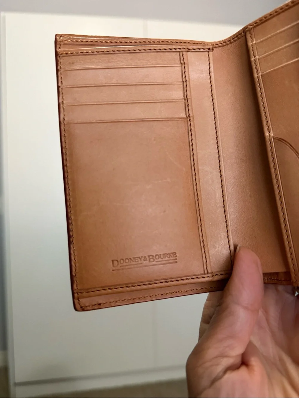 Dooney & Bourke Cognac Leather Fold Wallet with Gold-Tone Logo